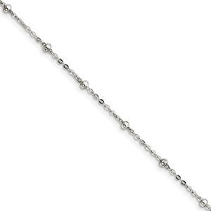 Sterling Silver Beaded Cable Chain Anklet, 9 Inch